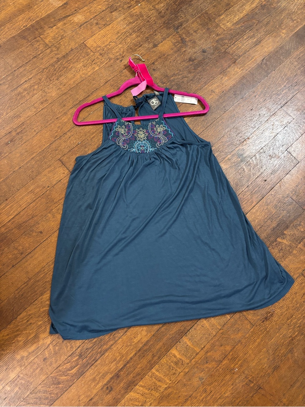 Anthropologie Floreat Embroidered Tank Top size S Boho Flowy Turquoise Blouse